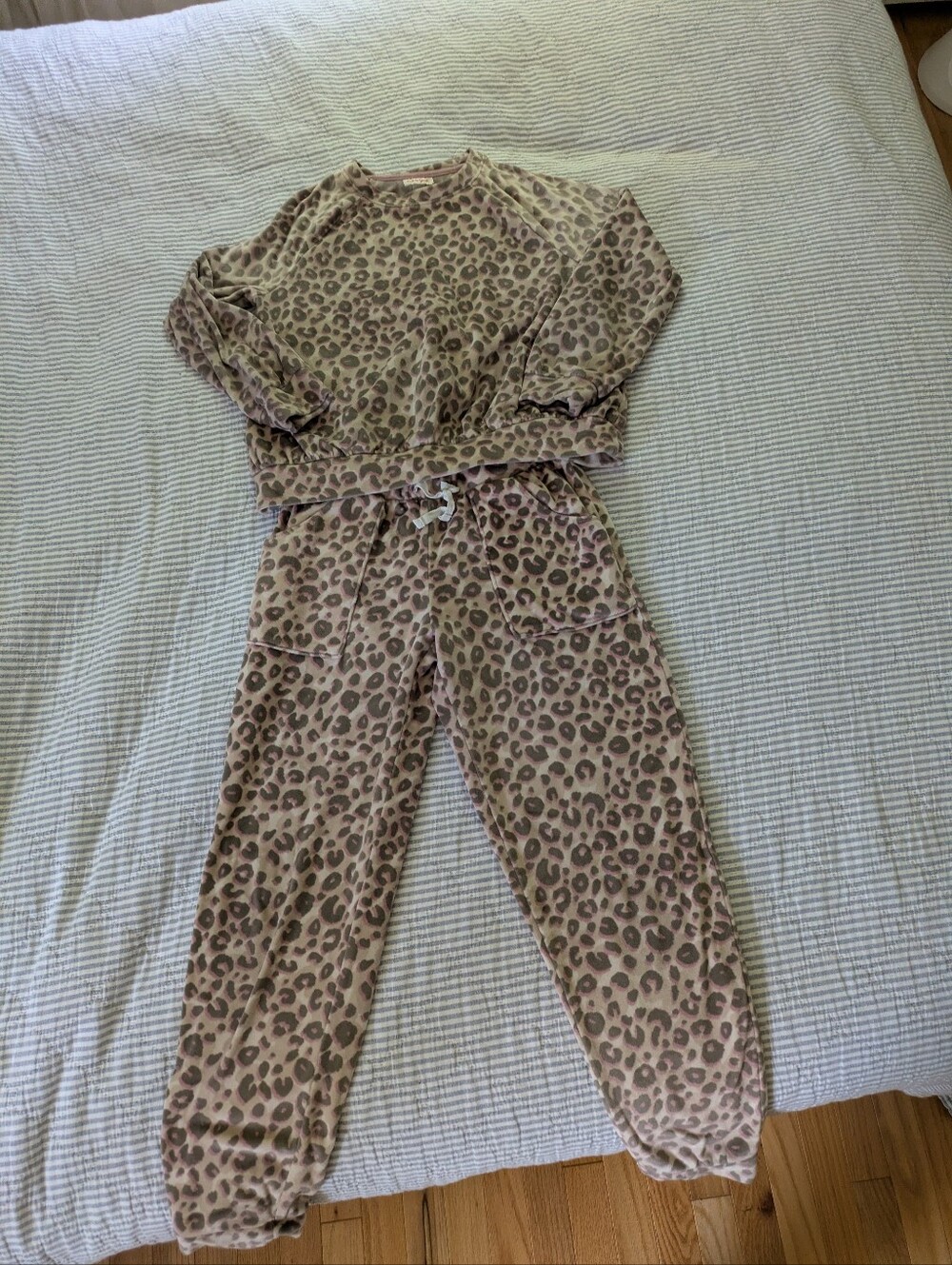 Cat & Jack Taupe and Pink Leopard Print Jogger Set